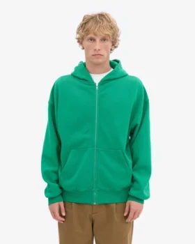 Sudadera con capucha y cremallera oversize de algodón orgánico – Verde Kelly