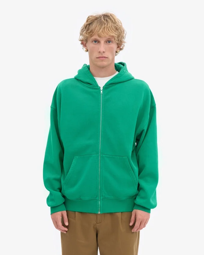 Sudadera con capucha y cremallera oversize de algodón orgánico - Verde Kelly