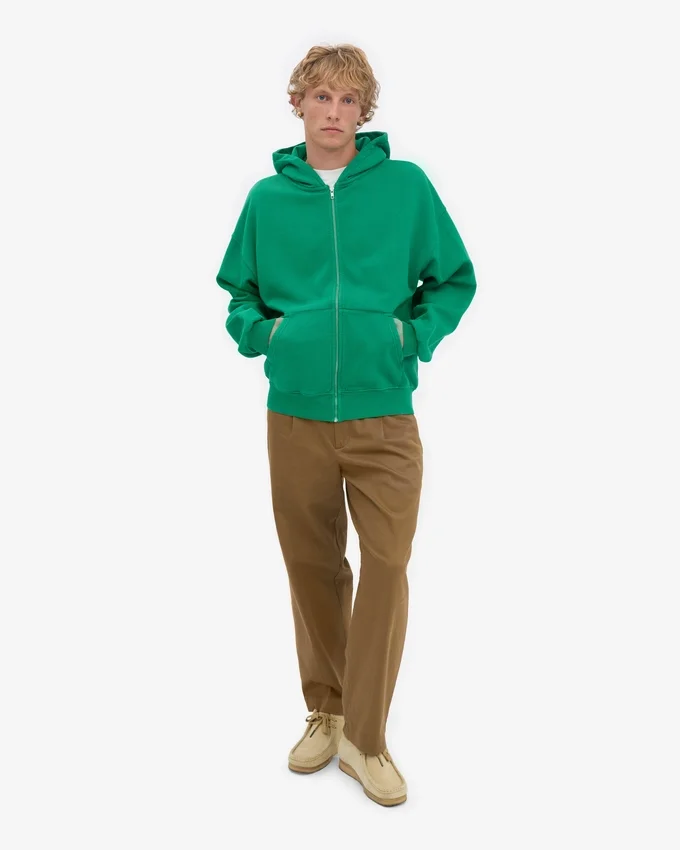 Sudadera con capucha y cremallera oversize de algodón orgánico - Verde Kelly