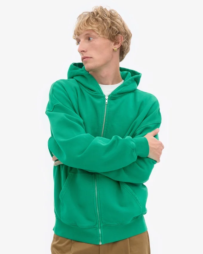 Sudadera con capucha y cremallera oversize de algodón orgánico - Verde Kelly