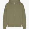 Sudadera con capucha y cremallera oversize de algodón orgánico - Verde oliva apagado
