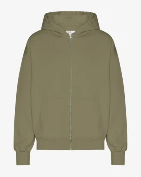 Sudadera con capucha y cremallera oversize de algodón orgánico - Verde oliva apagado