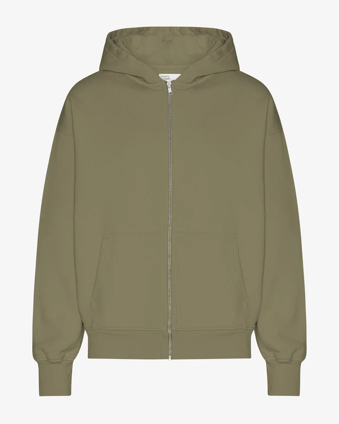Sudadera con capucha y cremallera oversize de algodón orgánico - Verde oliva apagado