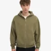 Sudadera con capucha y cremallera oversize de algodón orgánico - Verde oliva apagado