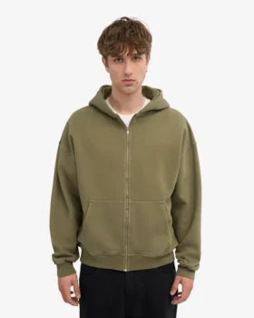 Sudadera con capucha y cremallera oversize de algodón orgánico – Verde oliva apagado