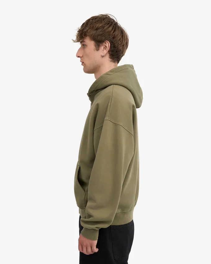 Sudadera con capucha y cremallera oversize de algodón orgánico - Verde oliva apagado