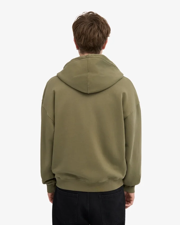 Sudadera con capucha y cremallera oversize de algodón orgánico - Verde oliva apagado