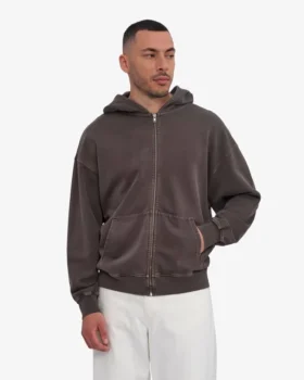 Sudadera con capucha y cremallera oversize orgánica – Faded Mud