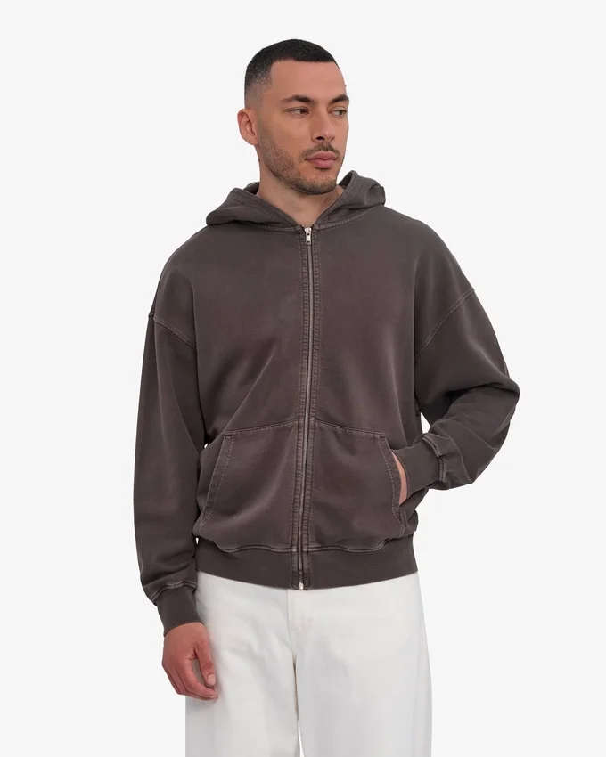 Sudadera con capucha y cremallera oversize orgánica - Faded Mud