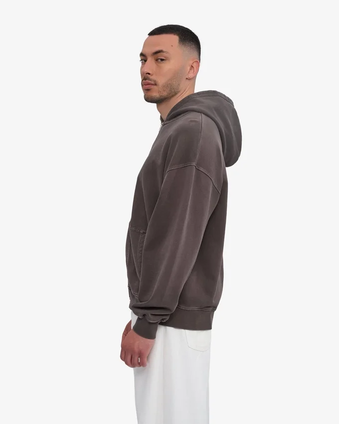 Sudadera con capucha y cremallera oversize orgánica - Faded Mud