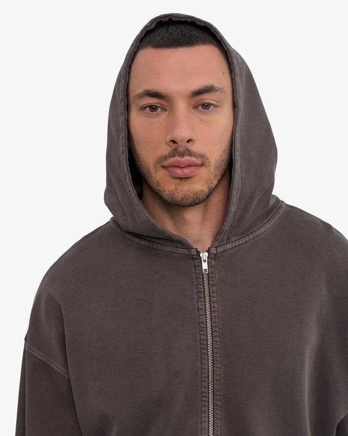 Sudadera con capucha y cremallera oversize orgánica - Faded Mud