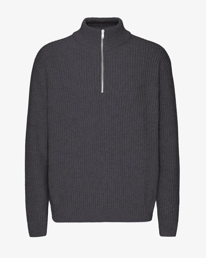 Sudadera con jerséu de media cremallera de merino - Gris lava