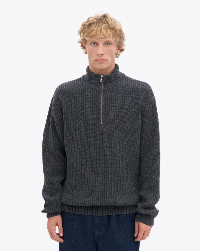 Sudadera con jerséu de media cremallera de merino - Gris lava
