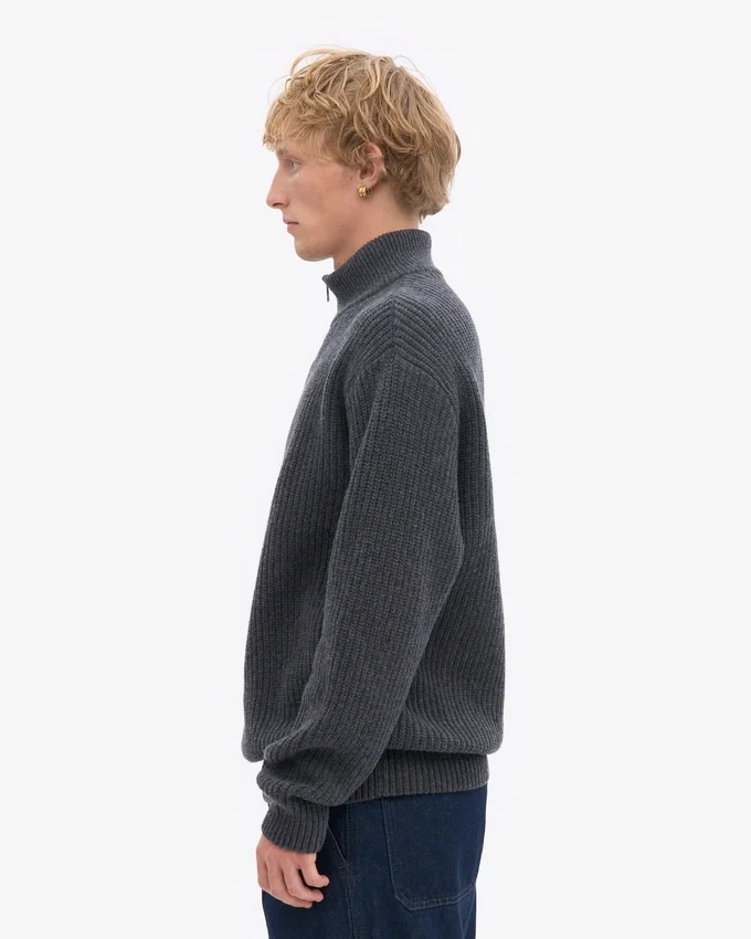 Sudadera con jerséu de media cremallera de merino - Gris lava