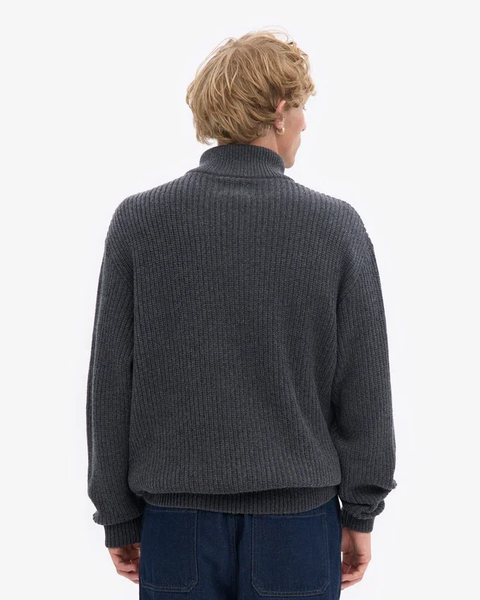 Sudadera con jerséu de media cremallera de merino - Gris lava
