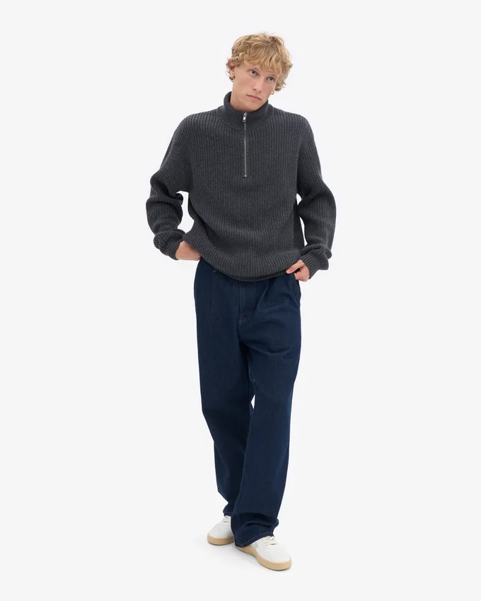 Sudadera con jerséu de media cremallera de merino - Gris lava