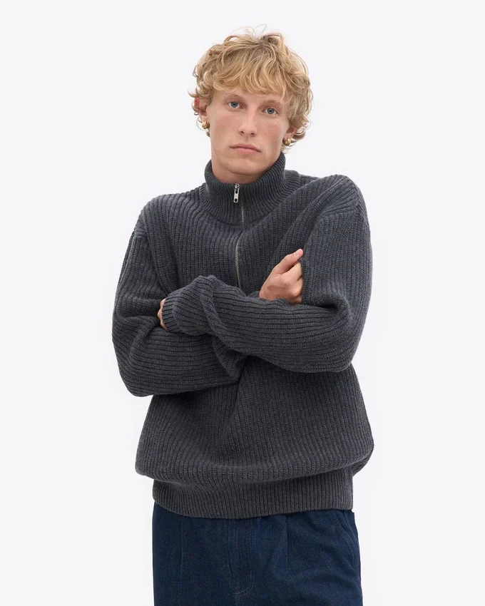 Sudadera con jerséu de media cremallera de merino - Gris lava
