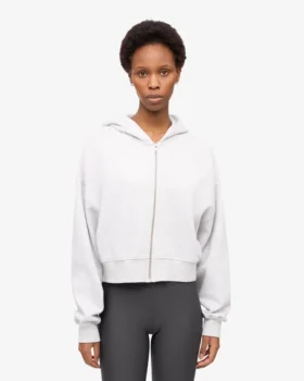 Sudadera corta con capucha y cremallera de algodón orgánico – Mezcla de colores nieve