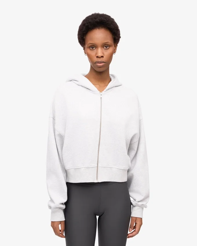 Sudadera corta con capucha y cremallera de algodón orgánico - Mezcla de colores nieve