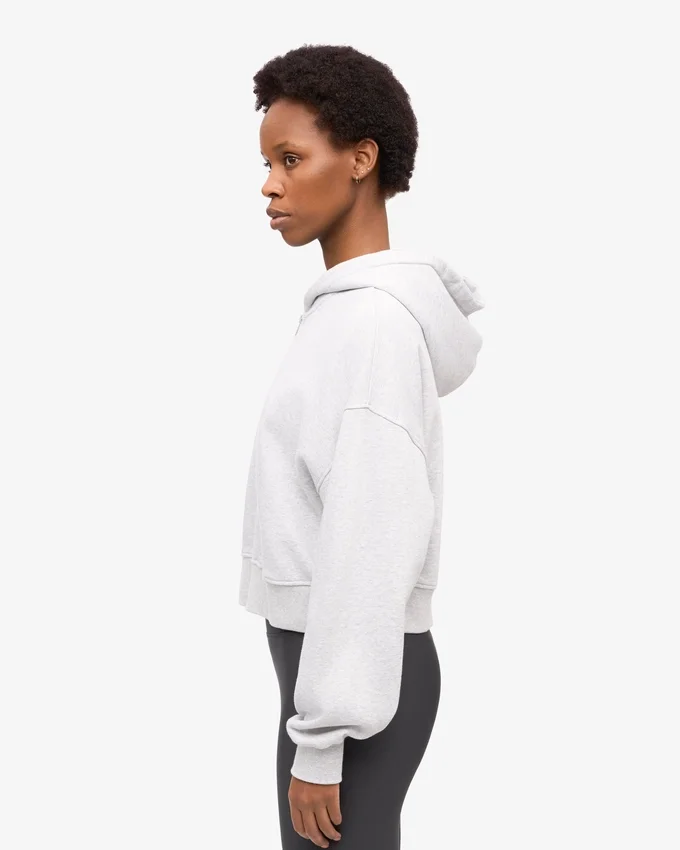 Sudadera corta con capucha y cremallera de algodón orgánico - Mezcla de colores nieve