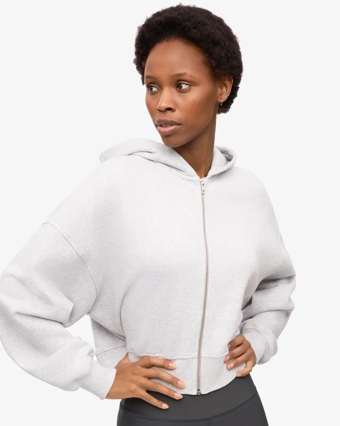 Sudadera corta con capucha y cremallera de algodón orgánico - Mezcla de colores nieve