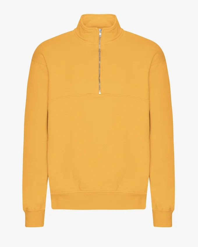 Sudadera orgánica con jerséu de media cremallera - Amarillo quemado