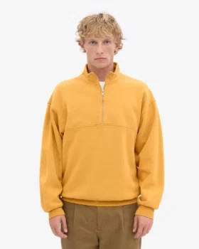 Sudadera orgánica con jerséu de media cremallera – Amarillo quemado