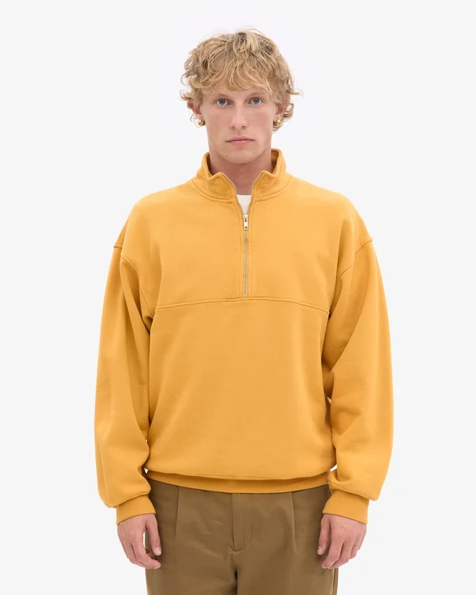 Sudadera orgánica con jerséu de media cremallera - Amarillo quemado