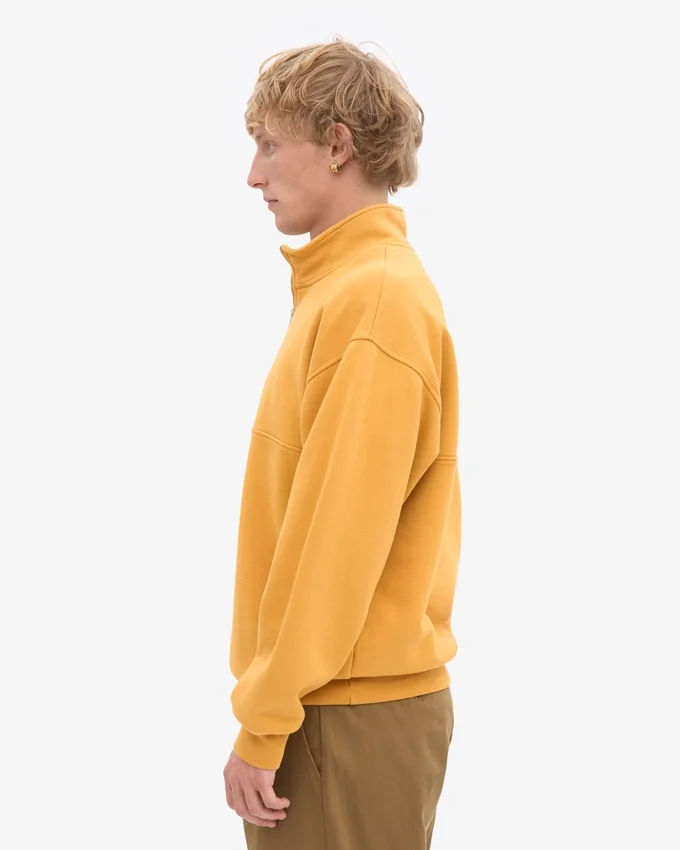 Sudadera orgánica con jerséu de media cremallera - Amarillo quemado