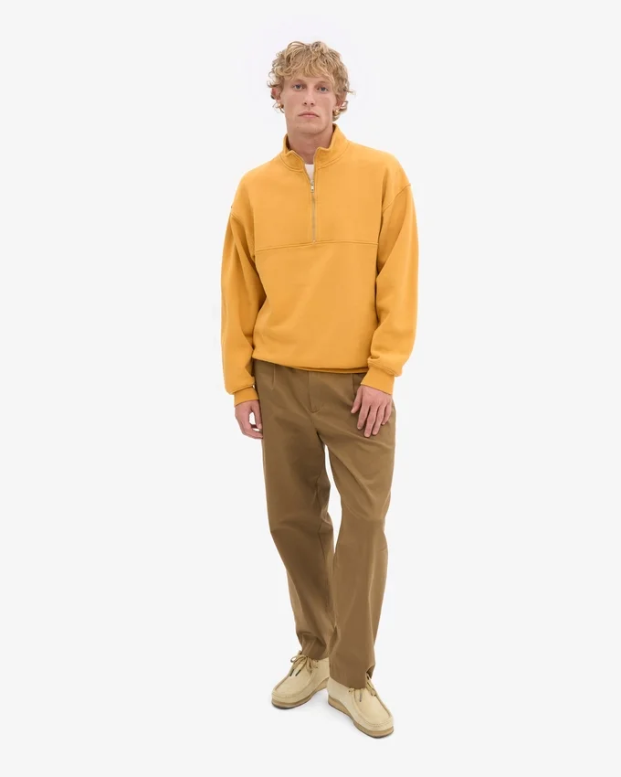 Sudadera orgánica con jerséu de media cremallera - Amarillo quemado
