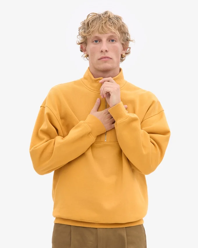 Sudadera orgánica con jerséu de media cremallera - Amarillo quemado