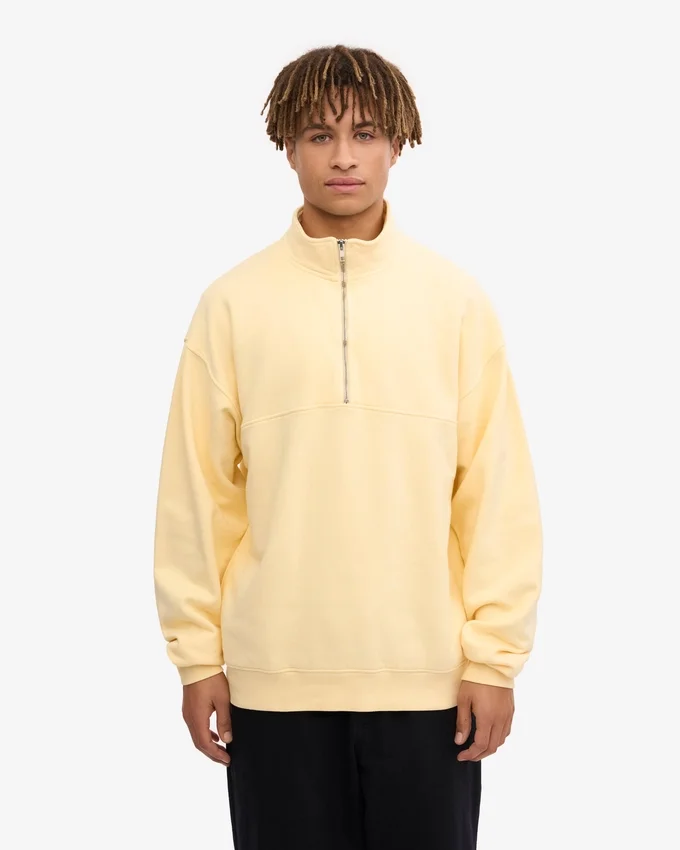 Sudadera orgánica con jerséu de media cremallera - Amarillo suave