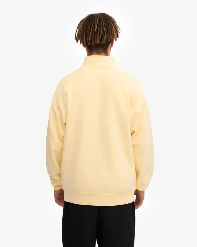 Sudadera orgánica con jerséu de media cremallera - Amarillo suave
