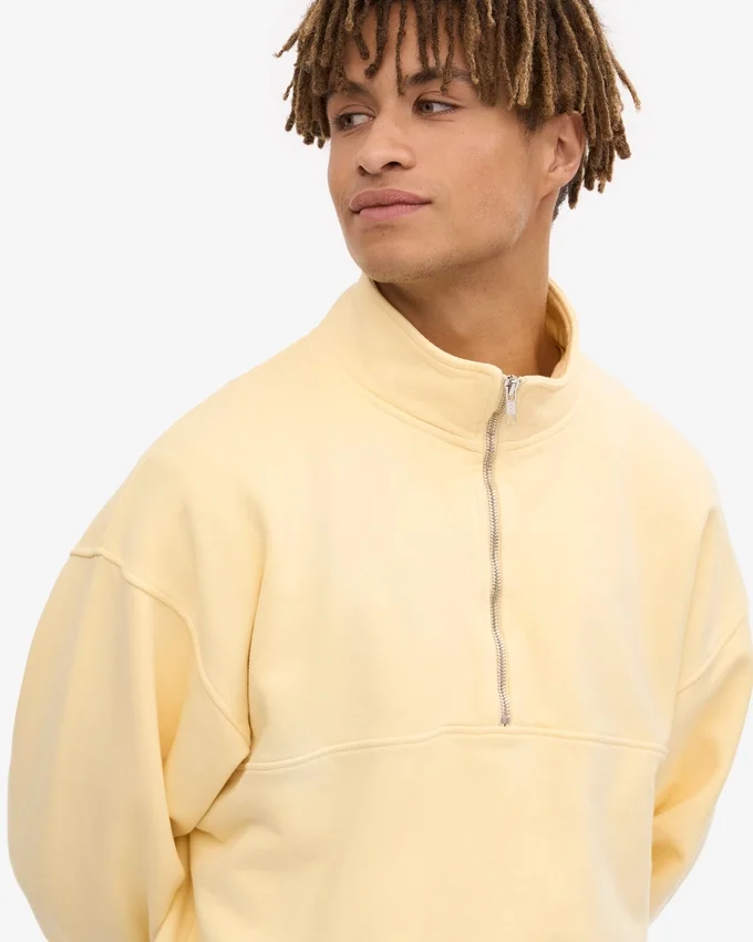 Sudadera orgánica con jerséu de media cremallera - Amarillo suave
