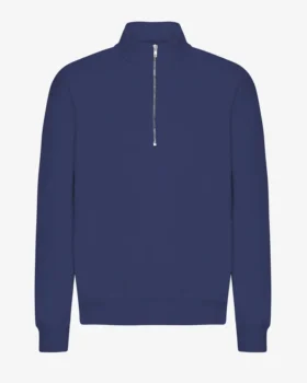 Sudadera orgánica con jerséu de media cremallera - Azul marino