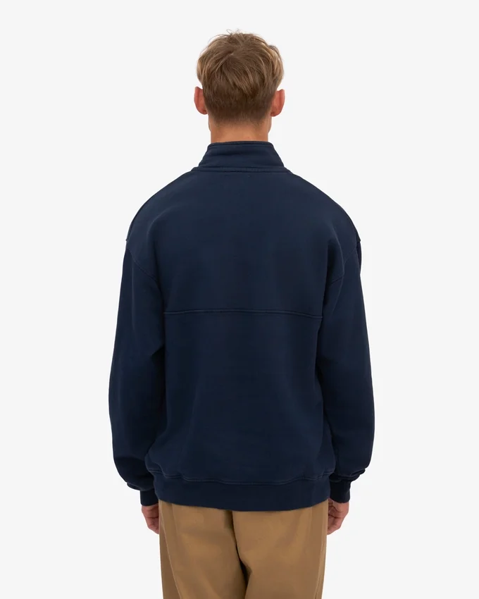 Sudadera orgánica con jerséu de media cremallera - Azul marino