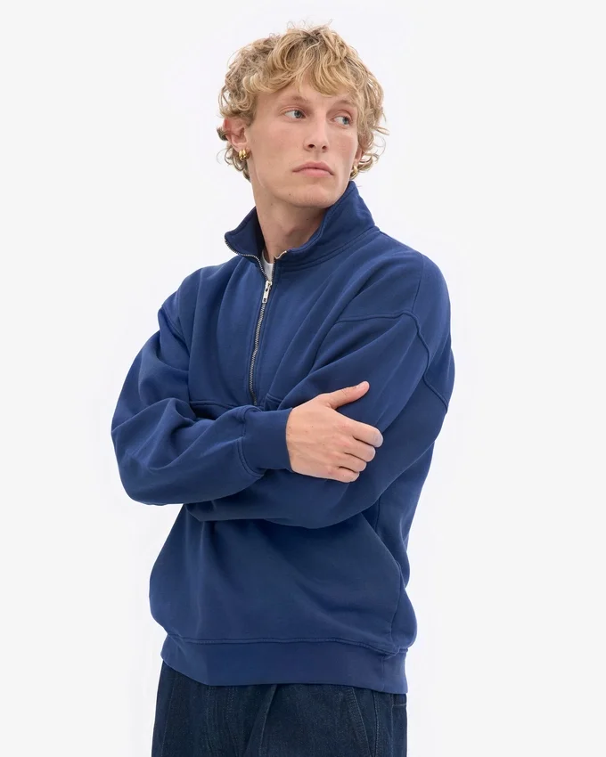 Sudadera orgánica con jerséu de media cremallera - Azul marino