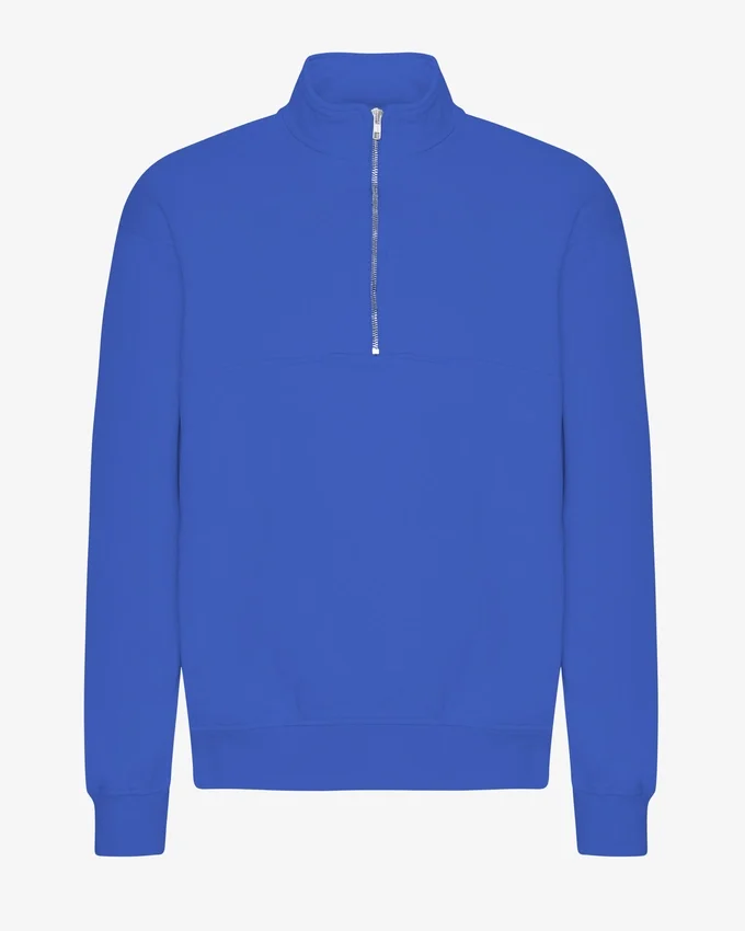 Sudadera orgánica con jerséu de media cremallera - Azul zafiro