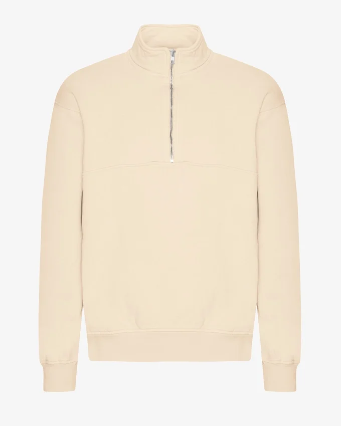 Sudadera orgánica con jerséu de media cremallera - Blanco marfil