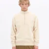 Sudadera orgánica con jerséu de media cremallera - Blanco marfil