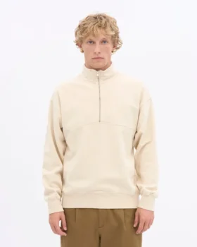Sudadera orgánica con jerséu de media cremallera – Blanco marfil