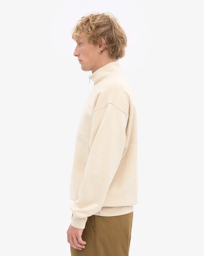 Sudadera orgánica con jerséu de media cremallera - Blanco marfil