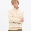 Sudadera orgánica con jerséu de media cremallera - Blanco marfil