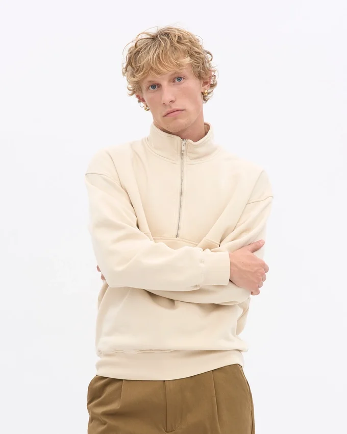 Sudadera orgánica con jerséu de media cremallera - Blanco marfil
