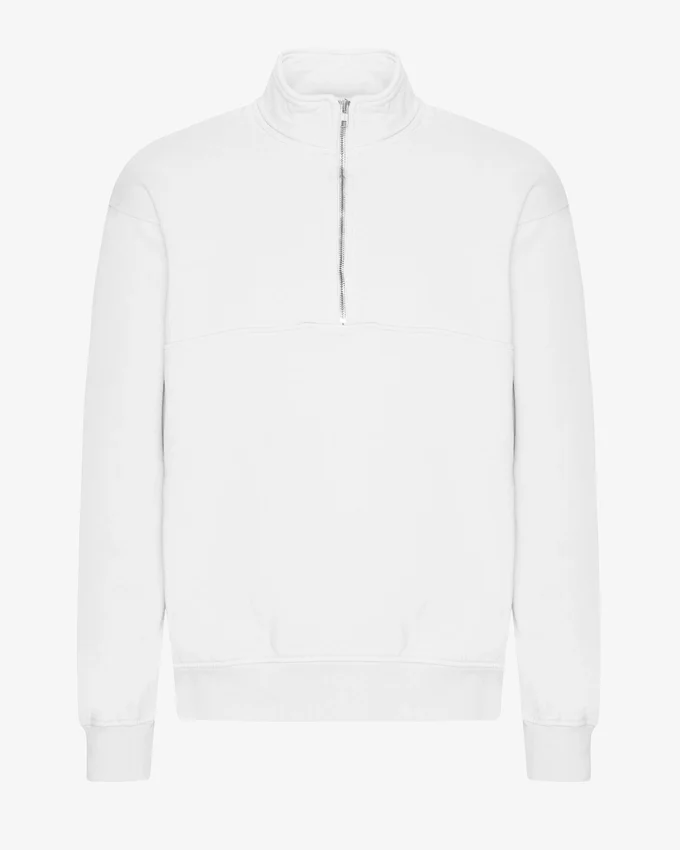 Sudadera orgánica con jerséu de media cremallera - Blanco óptico