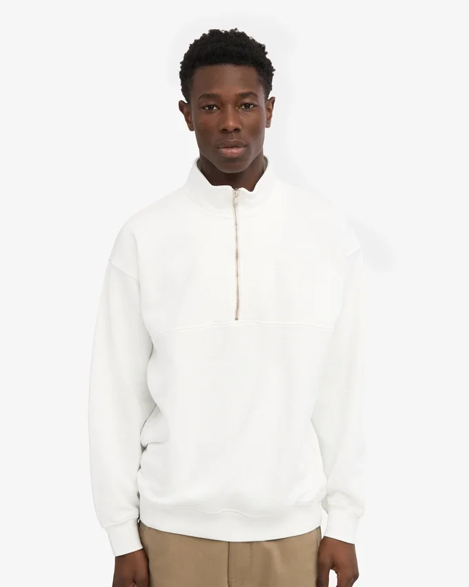 Sudadera orgánica con jerséu de media cremallera - Blanco óptico