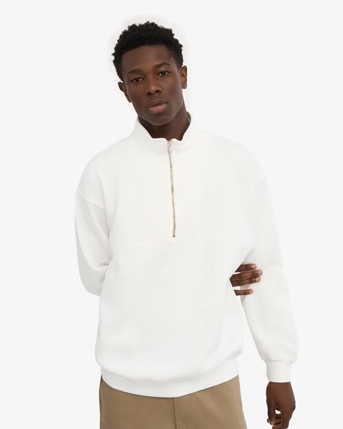 Sudadera orgánica con jerséu de media cremallera - Blanco óptico
