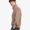 Sudadera orgánica con jerséu de media cremallera - Caqui descolorido