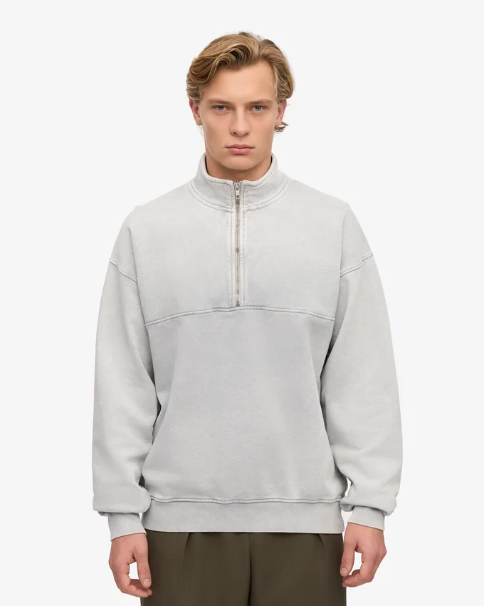 Sudadera orgánica con jerséu de media cremallera - Gris descolorido