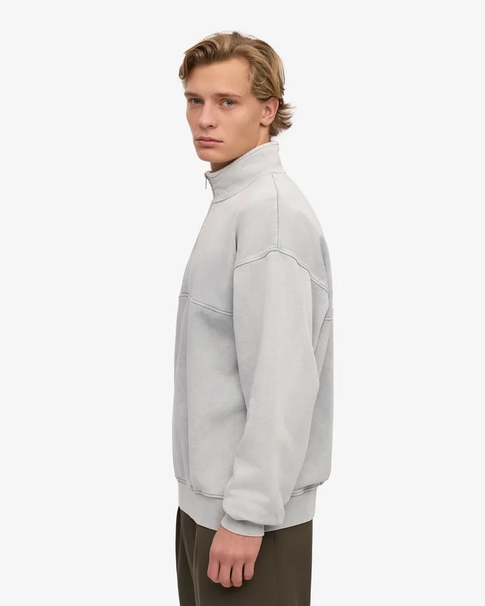 Sudadera orgánica con jerséu de media cremallera - Gris descolorido